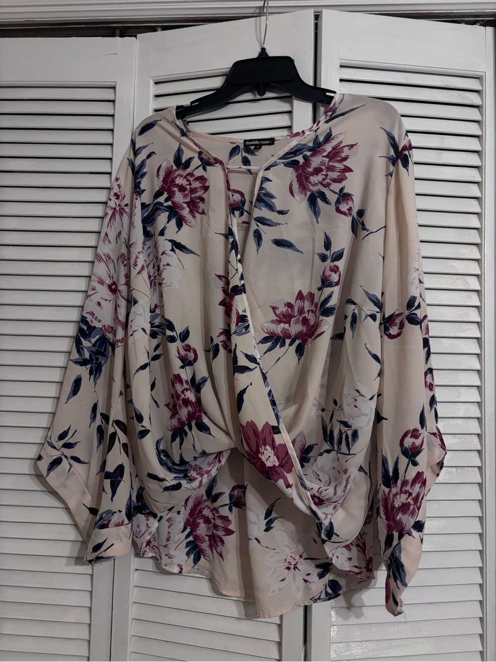 Charlotte Russe Beige Floral Tie-Front Blouse